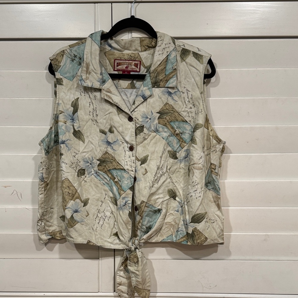 Caribbean Joe Floral Button Down Shirt - Cream and Blue